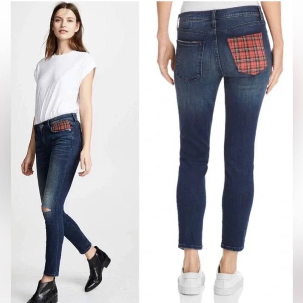 New Current / Elliott Blue Jeans Red Plaid Pocket Size 25 the stiletto skinny